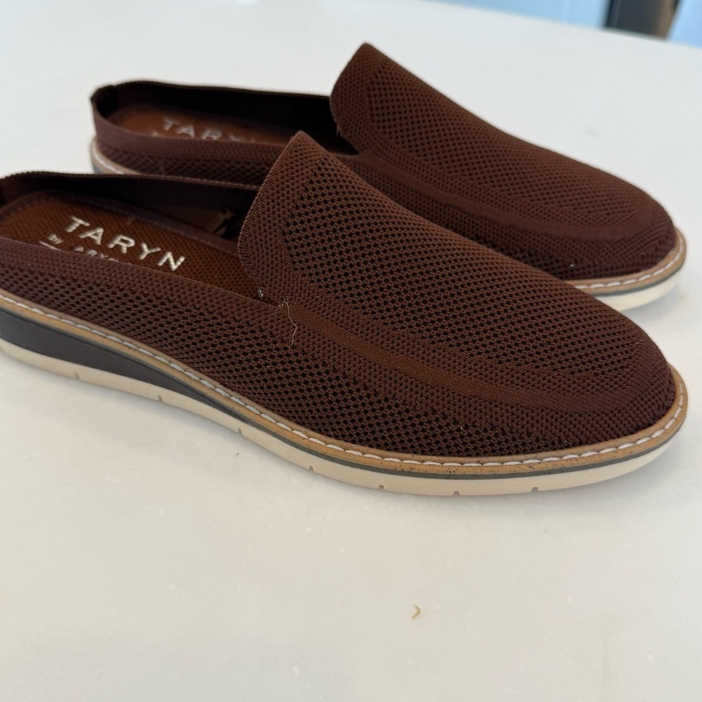Taryn Rose Shoes Wm 7.5 Laley Brown Knit Slip On Loafer Comfort Wedge - Picture 5 of 10